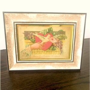 Wooden Rustic Frame with Vintage 1909 Happy Birthday Victorian Postcard